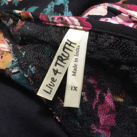 Black with flowers cover up lace floaty duster asymmetrical hem short sleeve XL - Picture 6 of 9